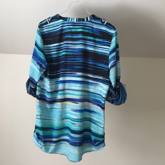 CALVIN KLEIN Blue Teal Stripe Oversized Button Top - Picture 7 of 7